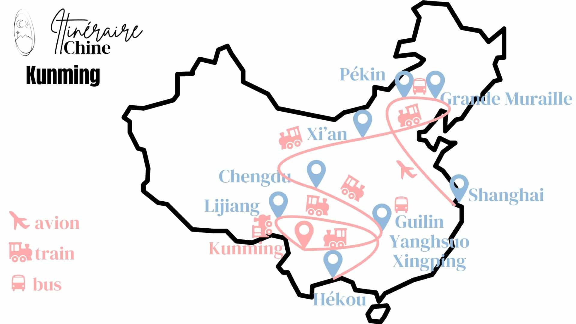 kunming carte itineraire chine