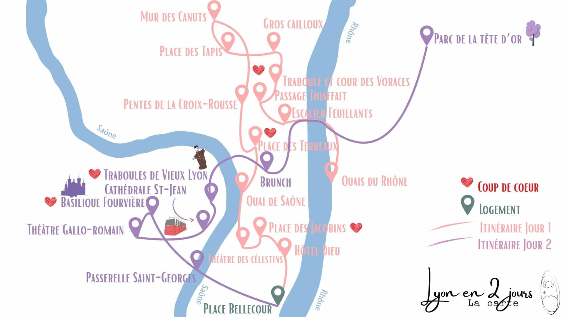 week end a lyon itineraire carte